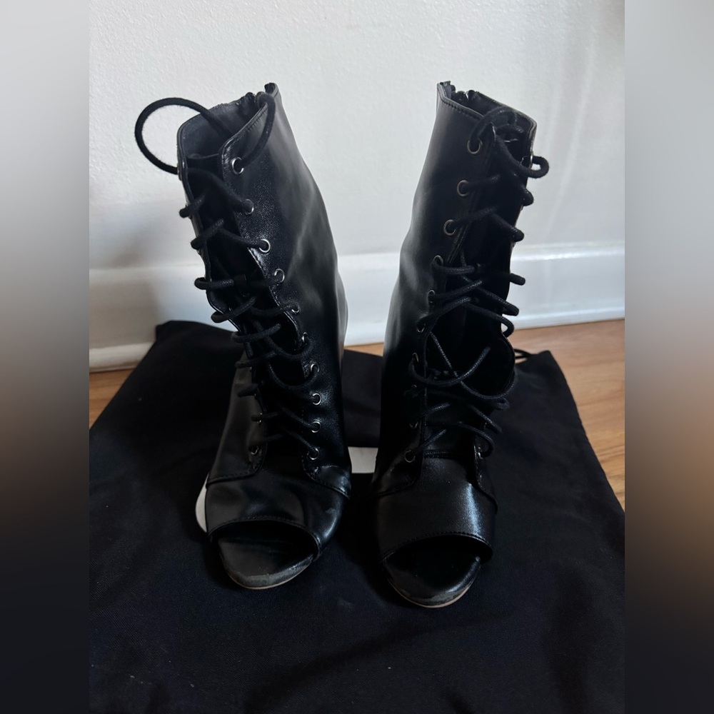 Burju Kiira Harper - Black Lace-Up Peep Toe Ankle Boots